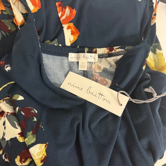 Nine Britton Vivienne Floral Navy Midi Dress Knot Detail Adjustable Straps Small - Picture 9 of 11